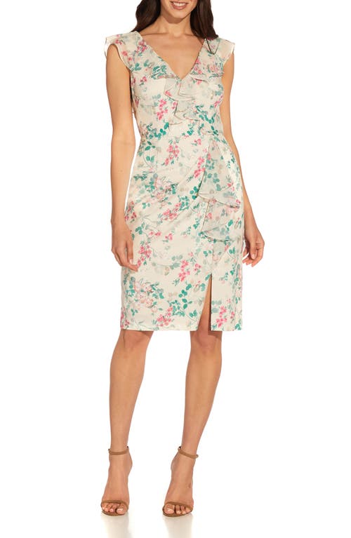 Adrianna Papell Floral Ruffle Front Sleeveless Dress in Alabaster Multi