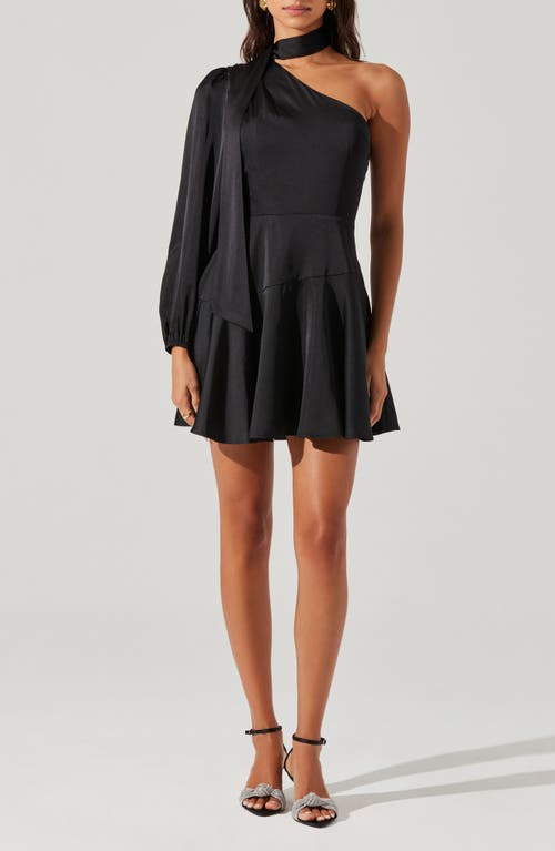 ASTR the Label Satin Scarf One-Shoulder Minidress in Black 