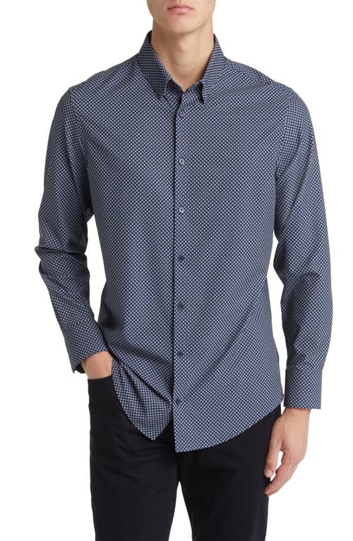 Mizzen+Main Leeward Trim Fit Navy Dash Geo Print Performance Button-Up Shirt Blue at Nordstrom,