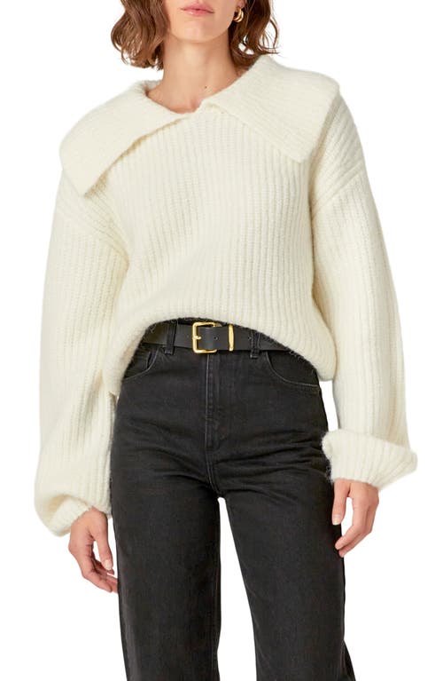 Shop English Factory Collar Chunky Sweater In Ivory