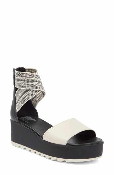 NEW Sorel Women's ELLA II Ruched Ankle Strap Sandals Size 7 38 BLACK/WHITE
