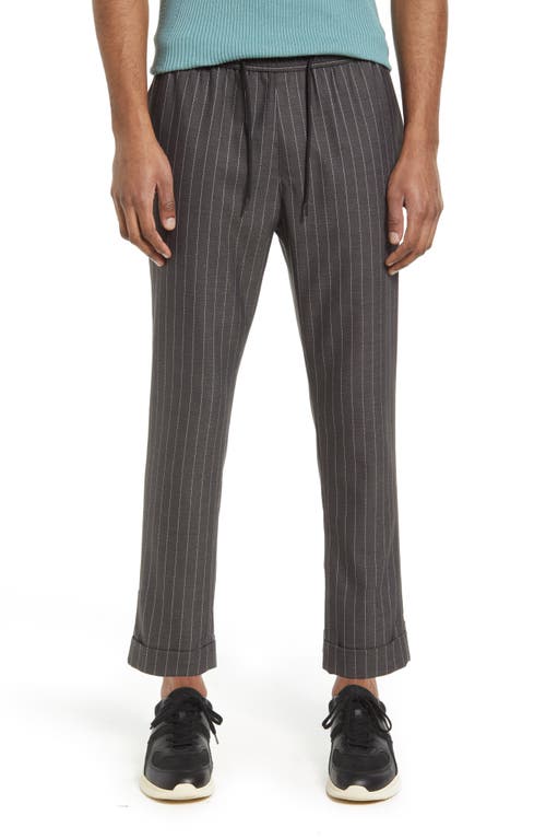 Men's E-Waist Plaid Stretch Pants in Grey Charcoal Pinstripe