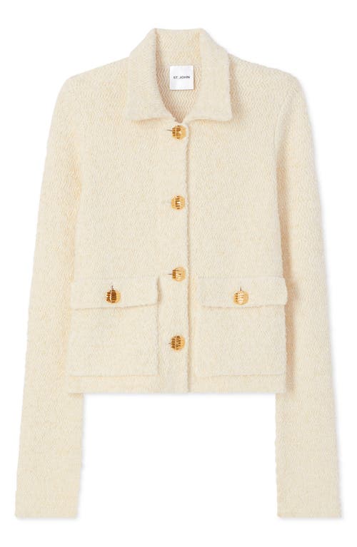 St John St. John Collection Zigzag Stitch Tweed Knit Jacket In Ecru/vanilla