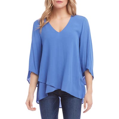 Karen Kane V-Neck Faux Wrap Top, Blue
