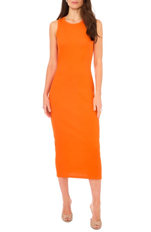 1.STATE Back Cutout Cotton Rib Midi Dress in Scarlet Ibis Orange 