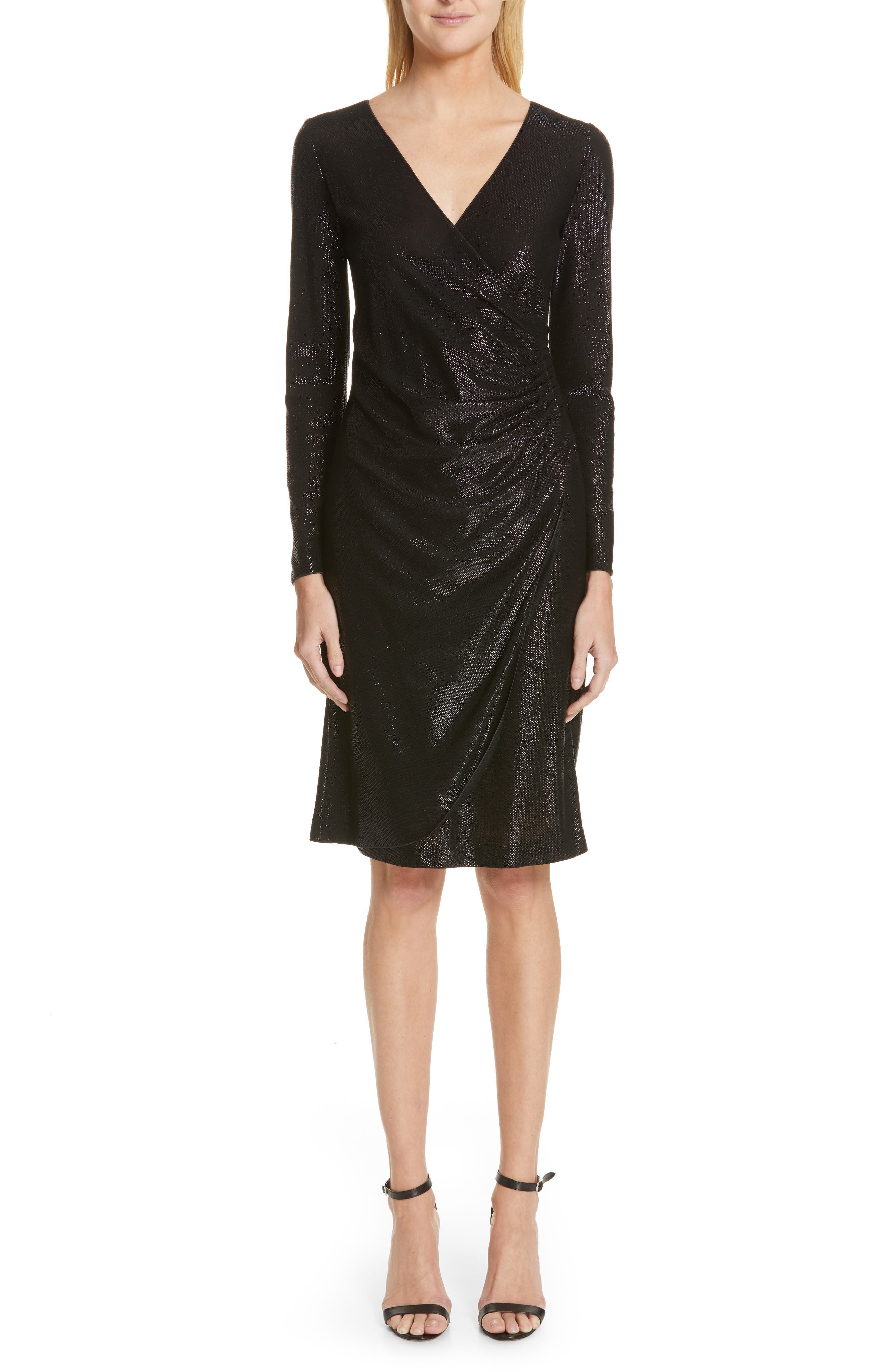 Emporio Armani Metallic Surplice Dress, 8 IT - Black