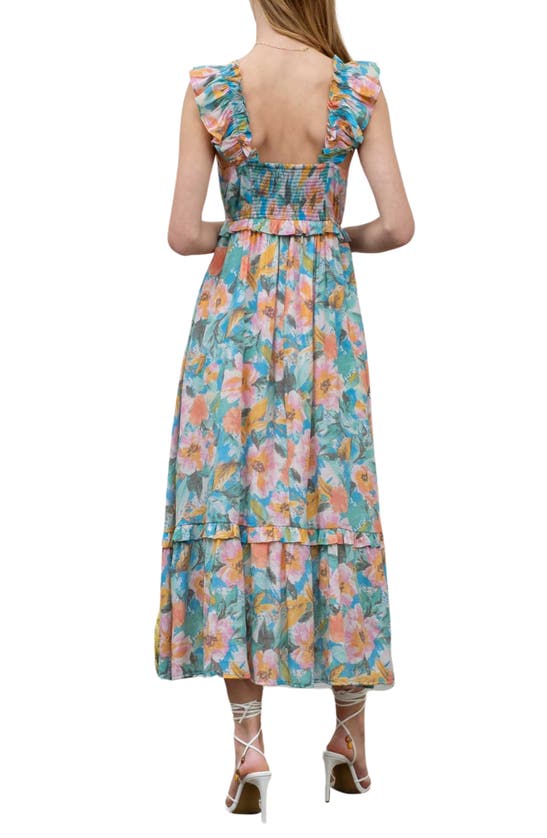 Shop Blu Pepper Floral Midi Sundress In Aqua Multi