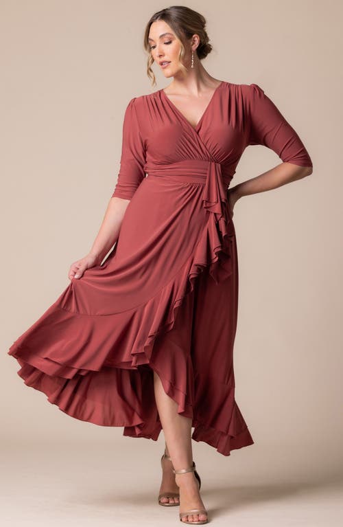 Kiyonna Veronica Ruffled High-low Evening Gown In Rosy Sunset