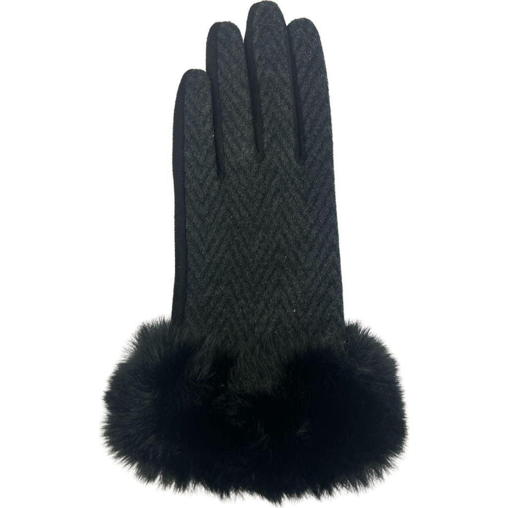 Marcus Adler Chevron Faux Fur Trim Gloves In Black