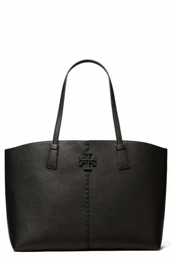 Tory Burch Robinson Leather Tote in Black/Black