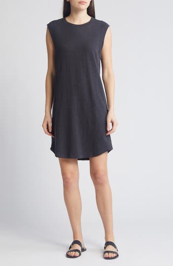 Faherty Sunwash Muscle Slub Organic Cotton Minidress In Washed Black