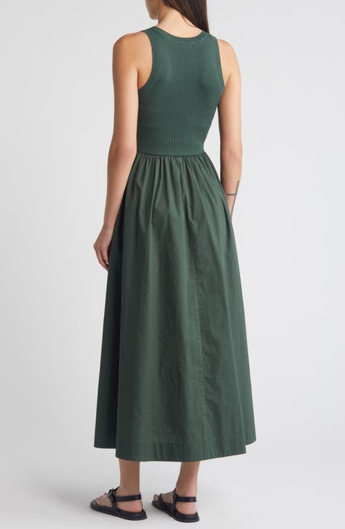 Shop Moon River Mixed Media Sleeveless Sundress In Dark Green