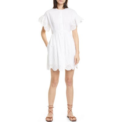 La Vie Rebecca Taylor Short Sleeve Cotton Eyelet Minidress, White