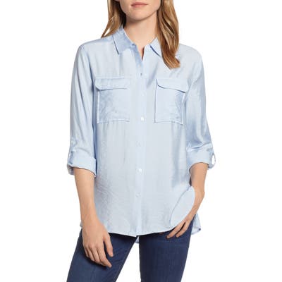 Vince Camuto Hammered Satin Utility Shirt, Blue