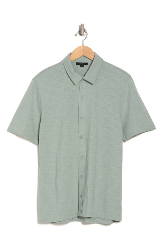 Shop Vince Slub Knit Short Sleeve Cotton Button-up Shirt In Poolside