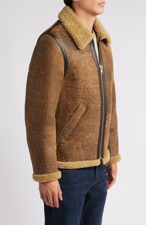 Shop Schott Nyc Genuine Shearling Collar Sheepskin Bomber Jacket In Brown