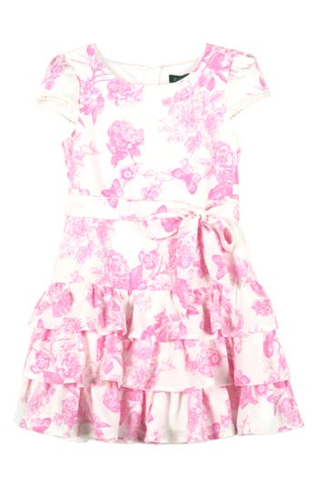 Zunie Kids' Floral Ruffle Tiered Dress In Ivory/pink