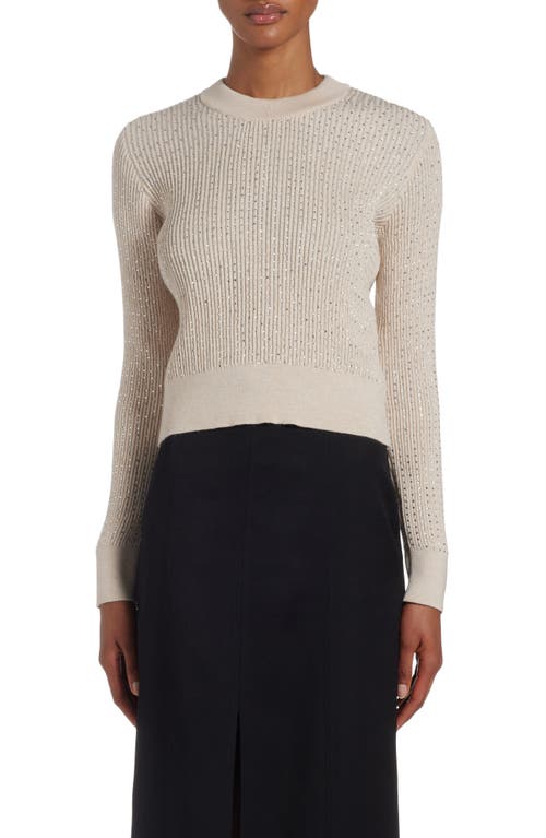 Golden Goose Crystal Embellished Virgin Wool Rib Crewneck Sweater Beige at Nordstrom,