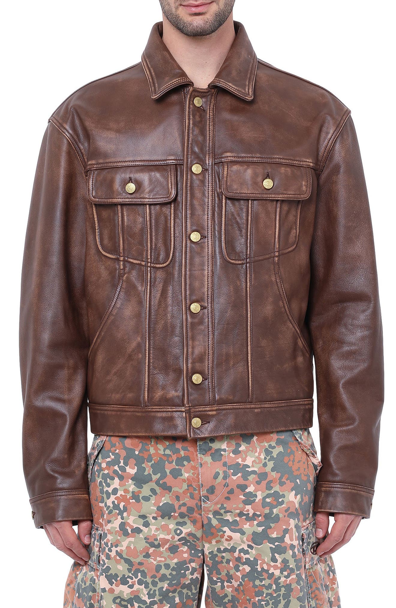 DIESEL(R) L-Riley Leather Jacket in Brown