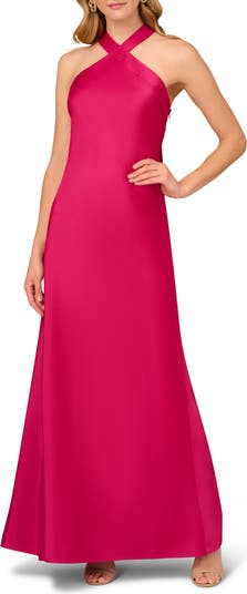 Aidan Mattox NWT Size good 10 Blush High Neck Gown w embellished belt