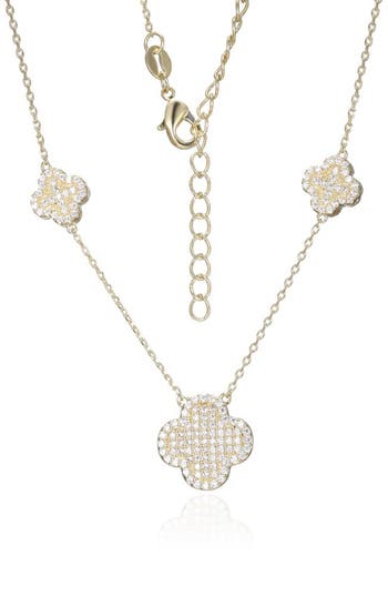 Fzn Cubic Zirconia Clover Necklace In Gold