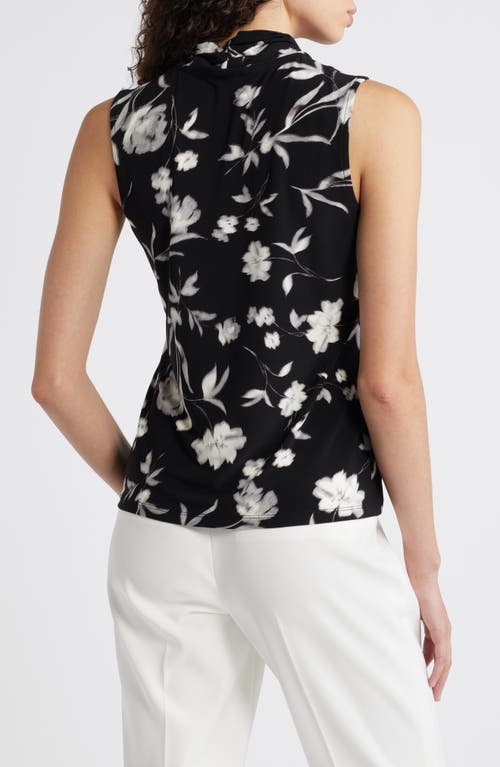 Shop Anne Klein Floral Triple Pleat Sleeveless Top In Anne Black Multi