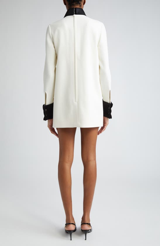 Shop Dolce & Gabbana Contrast Trim Long Sleeve Wool Blend Shift Dress In W0001 Bianco Naturale