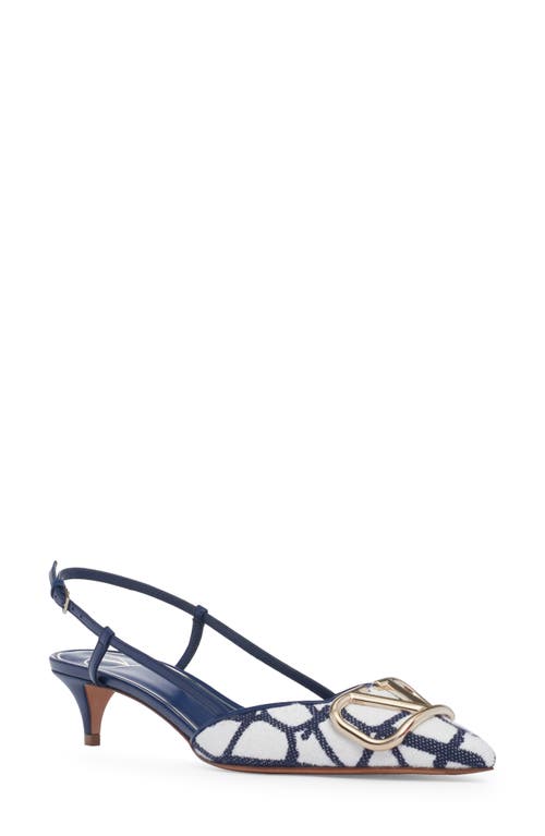 Valentino Garavani Vlogo Toile Pointed Toe Slingback Pump In White/blue