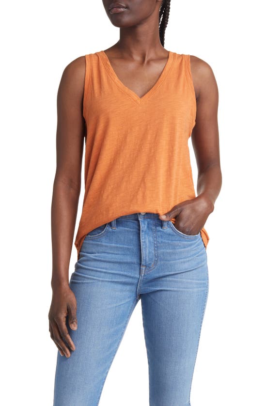 Madewell Whisper Shout Cotton V-neck Tank In Cumin