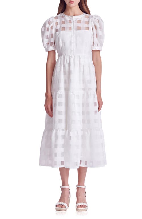 Check Puff Sleeve Belted Shirtdress in White