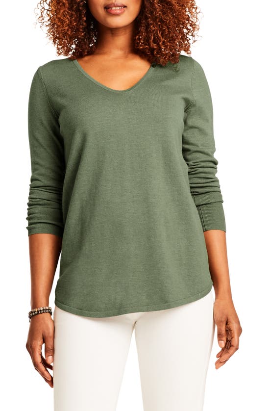 Nic + Zoe Vital V-neck Sweater In Od Green