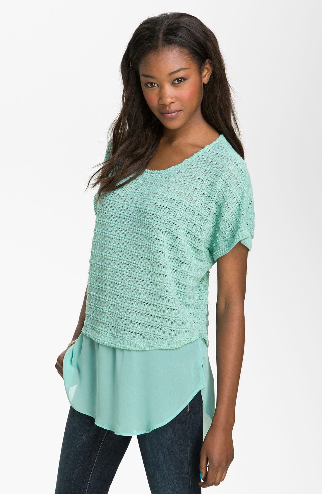 Lush Layered Mixed Media Top (Juniors) Nordstrom