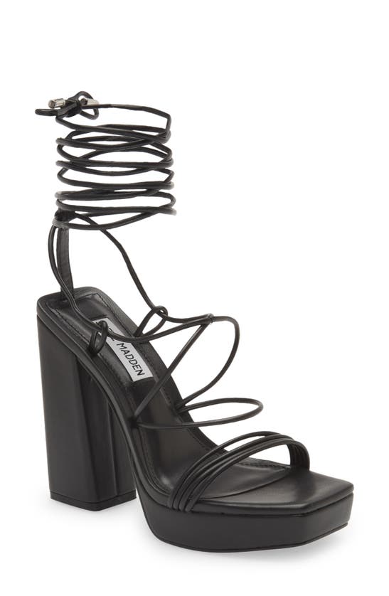 Steve Madden Manzie Platform Ankle Tie Sandal In Black