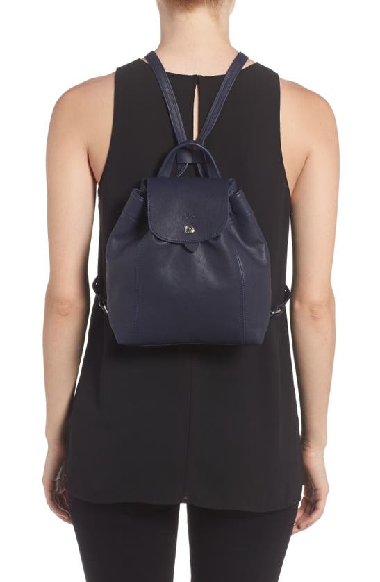 Longchamp Le Pliage Cuir Backpack In Navy