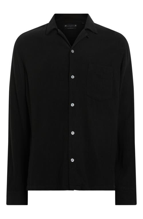 Shop Allsaints Cudi Textured Long Sleeve Camp Shirt In Black