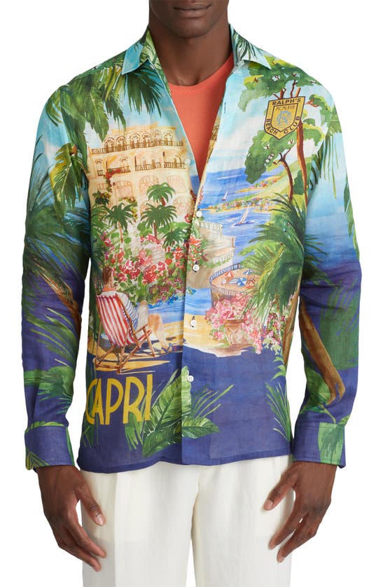 RALPH LAUREN CAPRI PRINT LINEN BUTTON-UP SHIRT