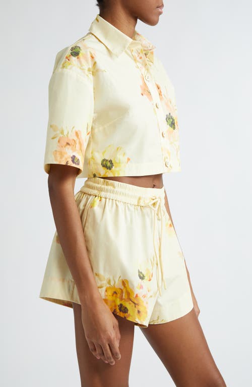 Shop Zimmermann Lightburst Relaxed Crop Shirt In Yellow Floral