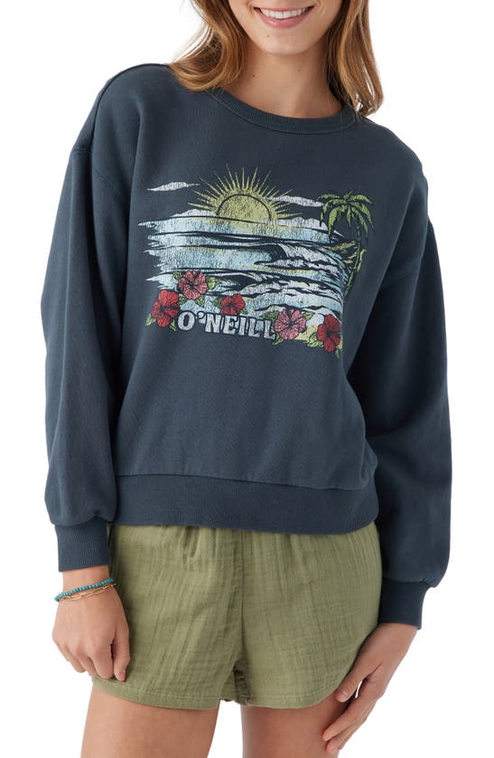 Shop O'neill Kids' Ana Cotton Graphic Sweatshirt In Slate Blue