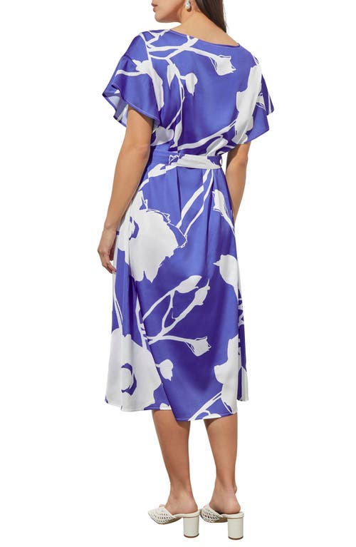 Shop Ming Wang Floral Crêpe De Chine Dress In Saph Sea/wht