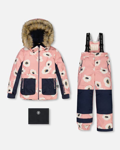 Shop Deux Par Deux Girl's Two Piece Snowsuit Allover Print Pink Printed Off White Flowers