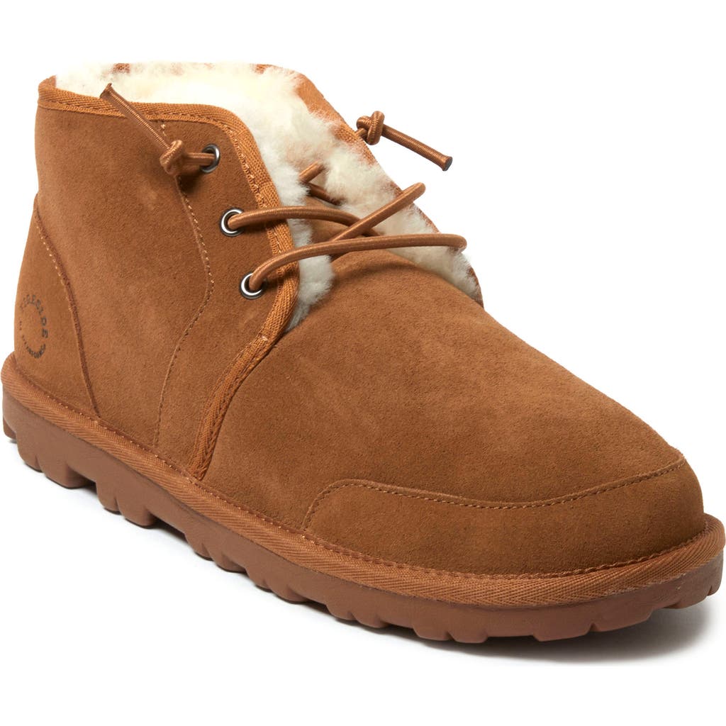 Dearfoams Fireside By Men's Shepparton Lace Up Shearling Bootie In Chestnut