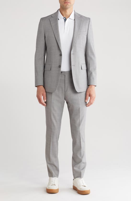 Ben Sherman Grey Solid Notch Lapel Wool Blend Suit