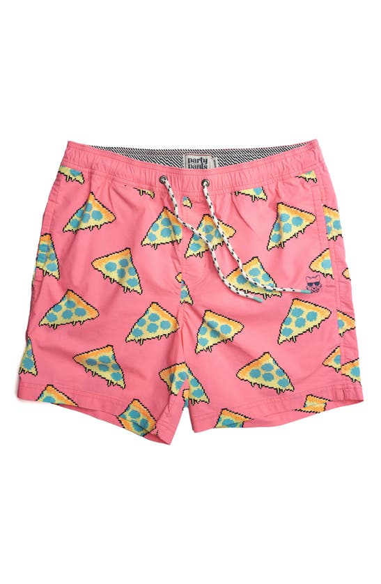 Party Pants Pixel Pizza Swim Trunks In Pink