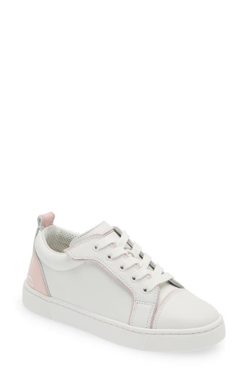 Christian Louboutin Kids' Funnyto Calfskin Leather Trainer In Bianco/rosy