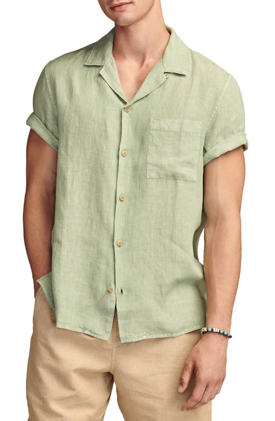 Shop Lucky Brand Solid Linen Camp Shirt In Green Bay