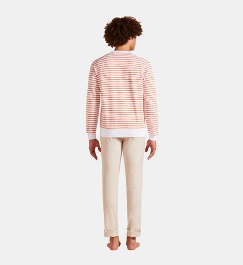 Shop Vilebrequin Cotton Striped Crewneck Sweatshirt In Carotte