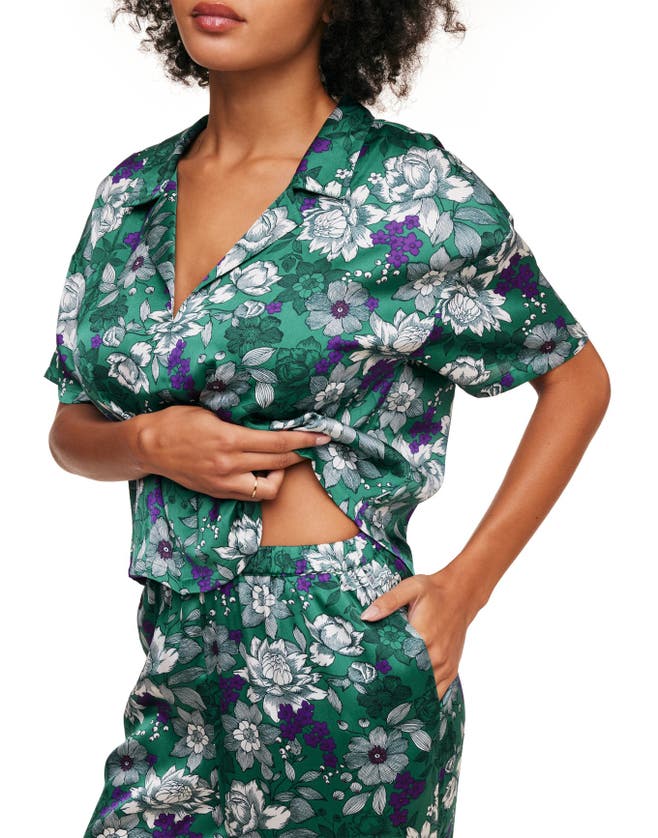 Adore Me Verica Pajama Top & Pants Set In Floral Green