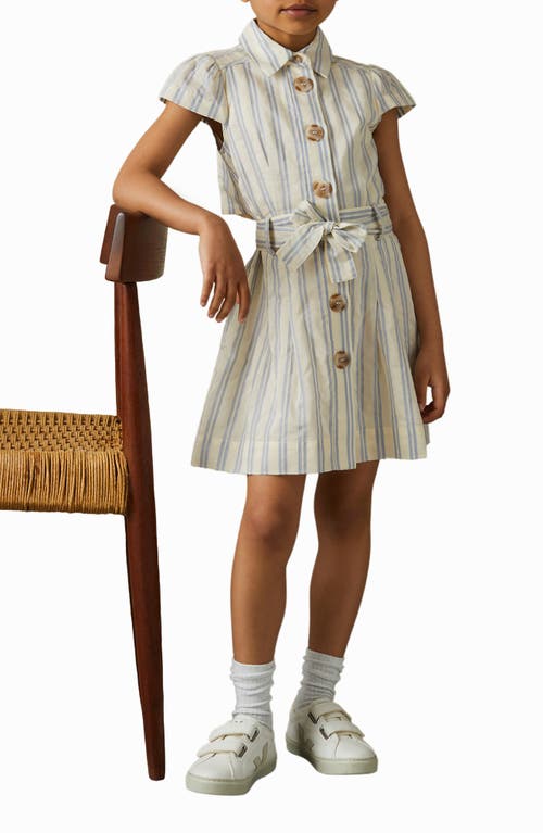 Shop Reiss Kids' Selena Sr. Stripe Cotton & Silk Open Back Shirtdress In Blue