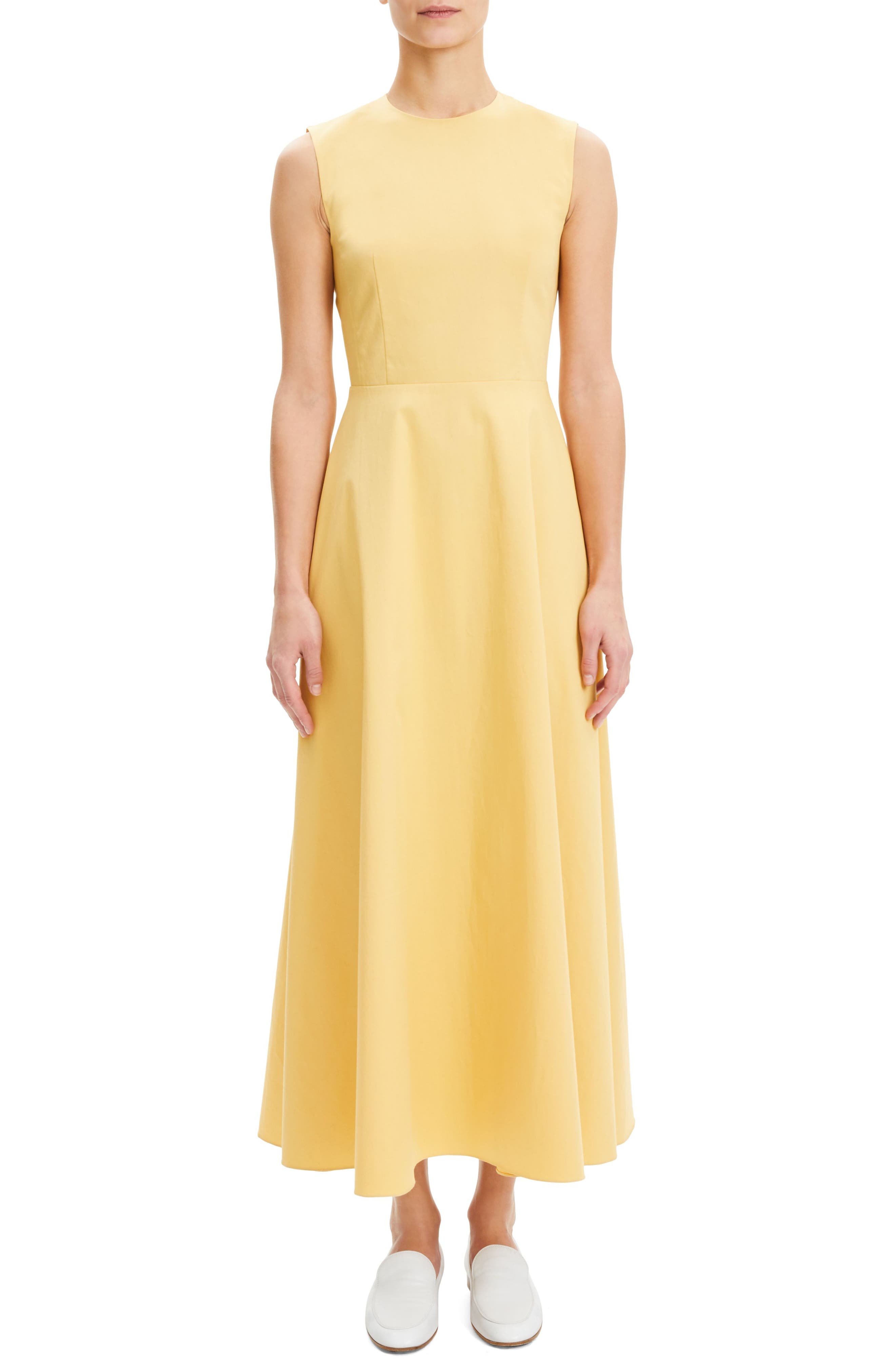 Theory Sleeveless Stretch Cotton Dress, Yellow
