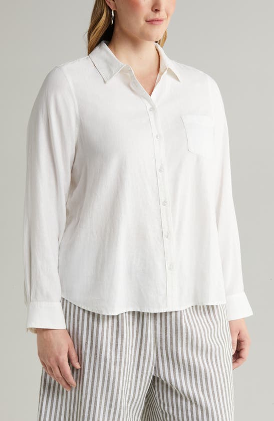 Shop Caslon (r) Long Sleeve Linen Blend Button-up Shirt In White